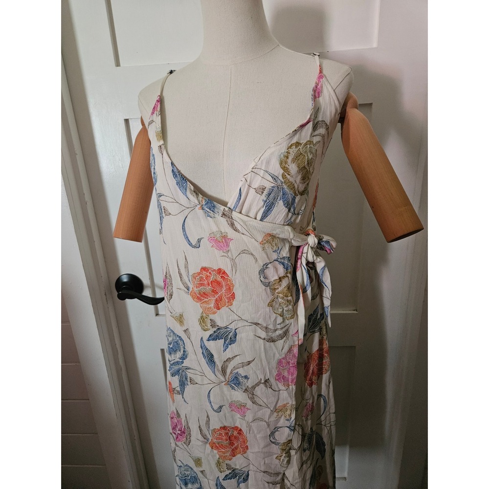 O'Neill Floral Wrap Dress Women's Size XS Cream Boho Midi Sundress